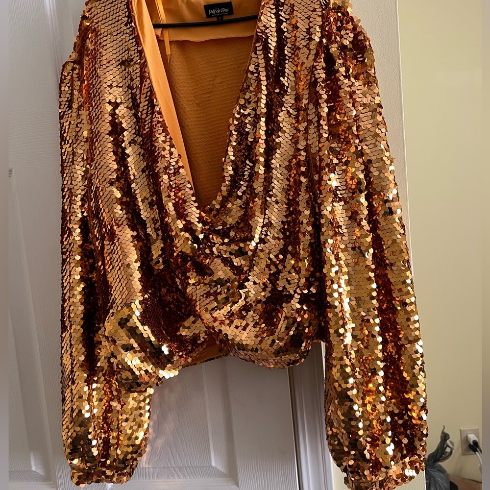Gold sequin cropped top